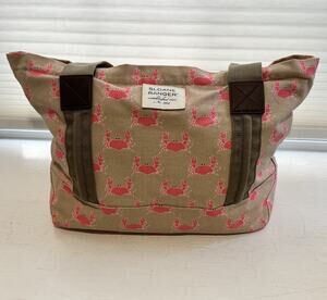 Sloane Ranger Tan And Pink Crab Canvas Tote Zipper Top Shoulder Bag Duffel